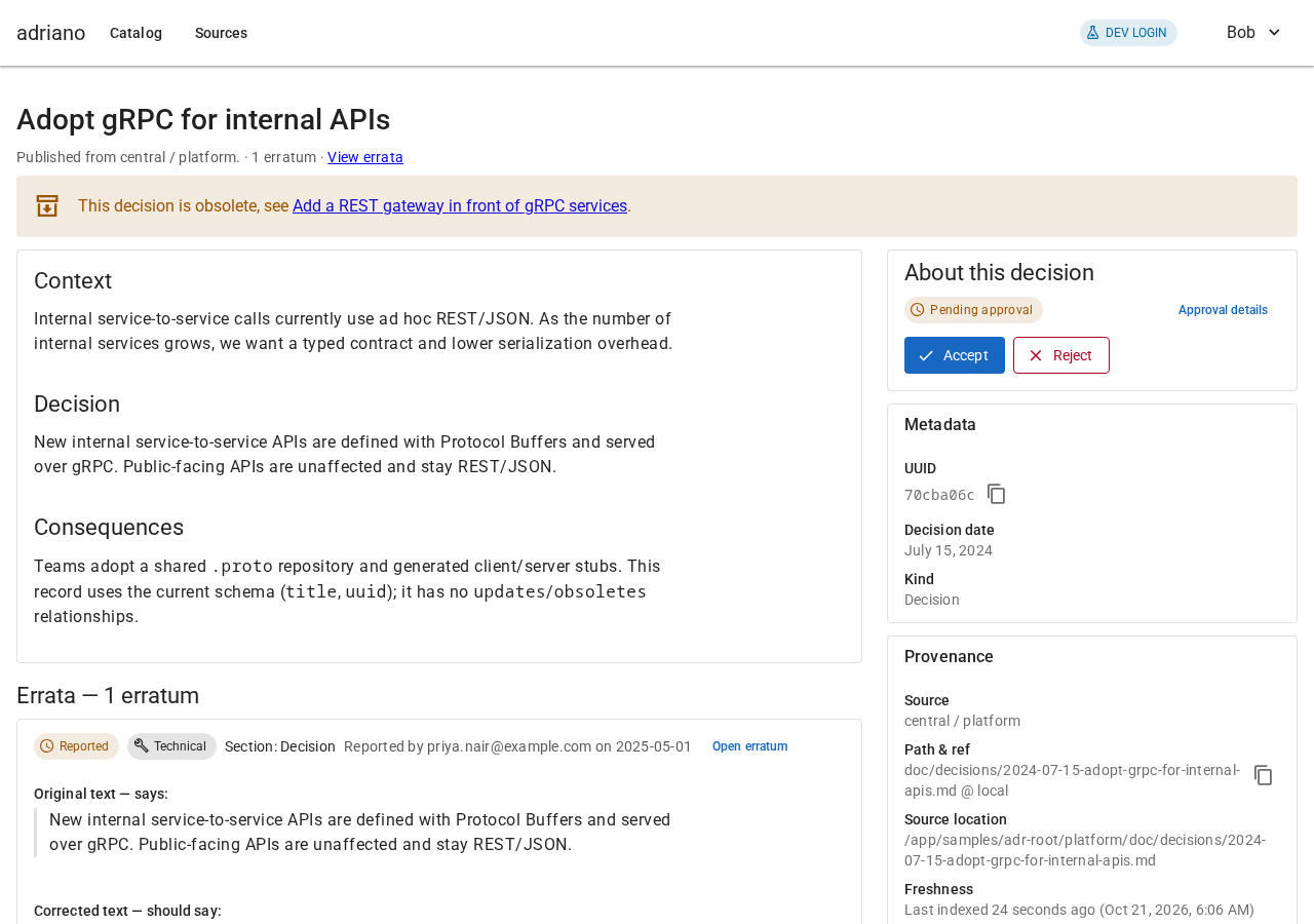 A decision page with a banner saying it is obsolete and a link to its replacement, and an Errata section below the text.