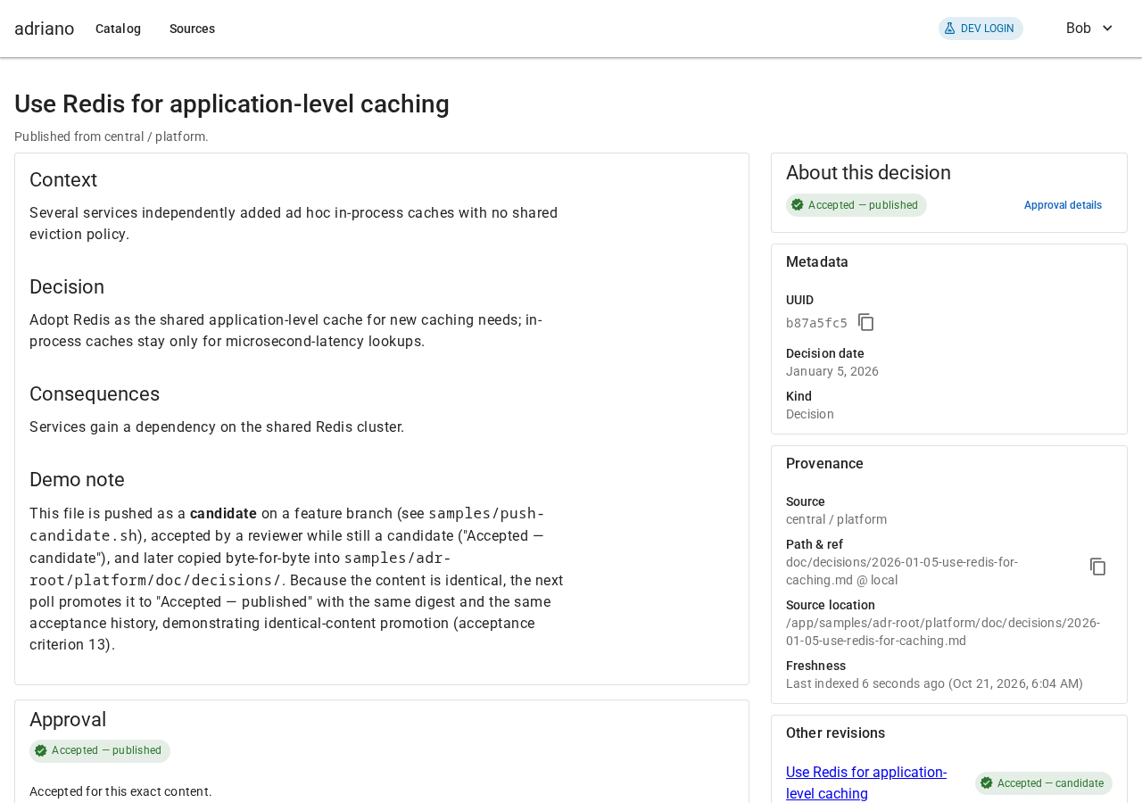 A record page with the status Accepted - published and a card listing another revision that was accepted as a candidate.